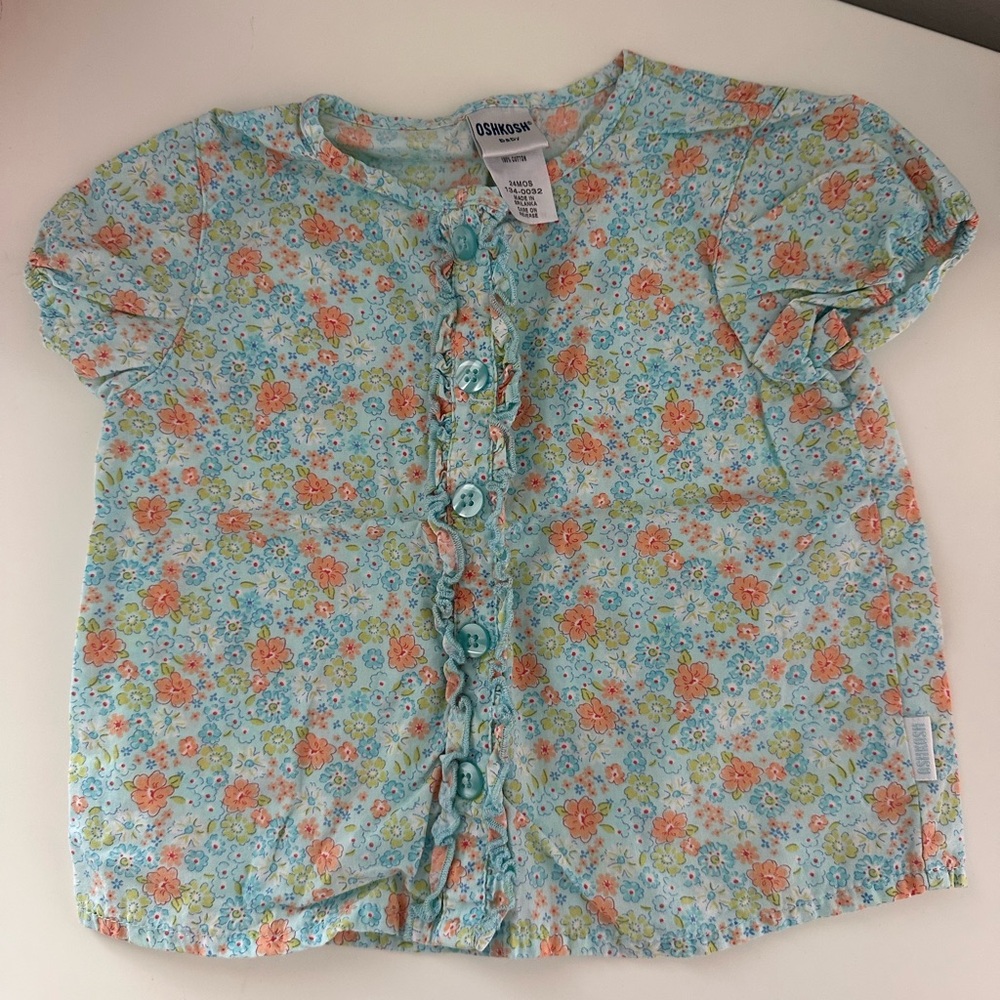 OshKosh B'gosh Floral Kids Shirt - Blue and Orange